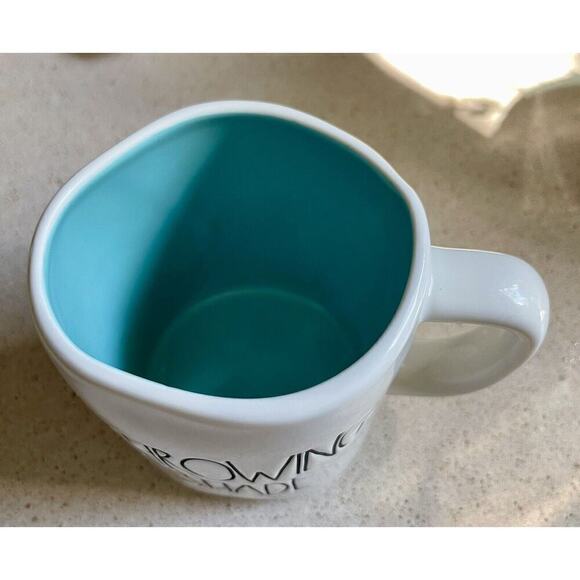 RAE DUNN "THROWING SHADE" Double Sided Coffee Mug Sunglasses Blue Interior - Picture 3 of 4